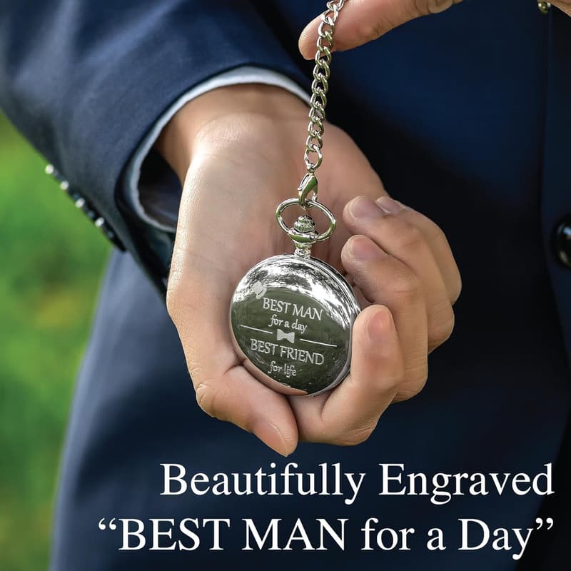 Groomsman Wedding Pocket Watch with Engraving in Silver