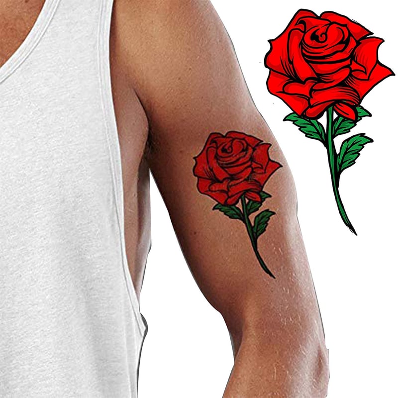 Large Red Rose Temporary Tattoos for Adults & Kids