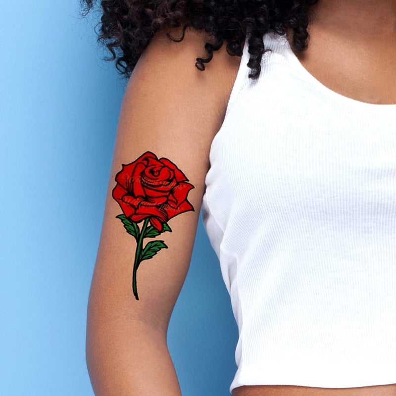 Large Red Rose Temporary Tattoos for Adults & Kids