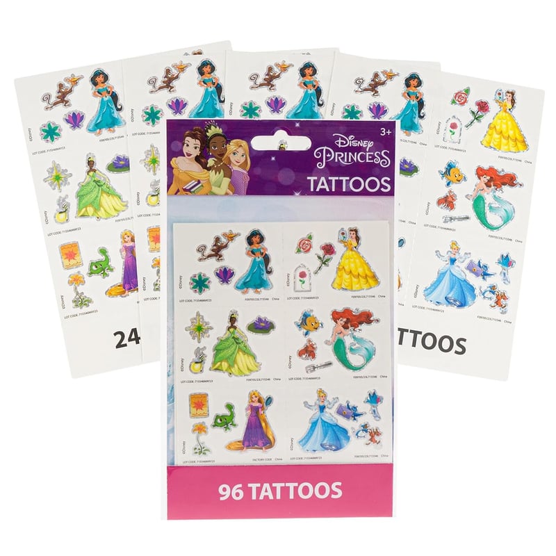Princess Temporary Tattoos - Jasmine, Belle, Rapunzel & Tiana (96 Pack)