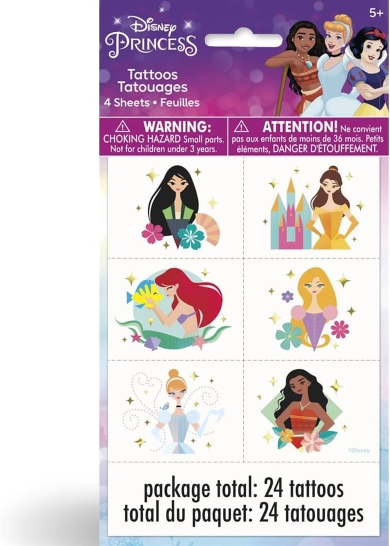 Disney Princess Paper Tattoos (24 Pack) | Perfect for Birthday Parties
