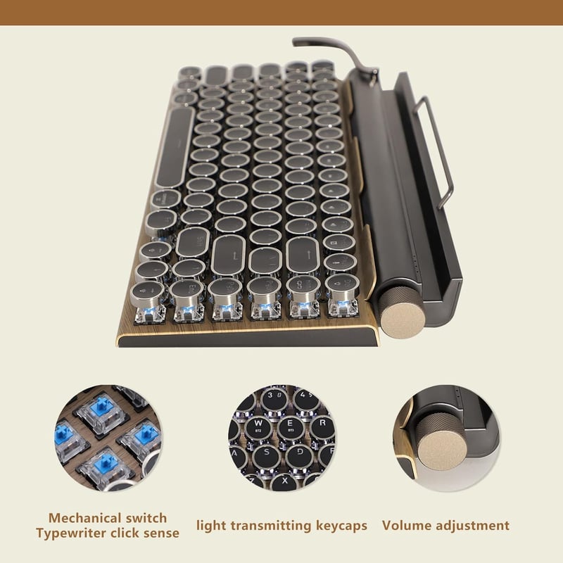 Retro Mechanical Keyboard - Bluetooth 5.0 with LED Backlight