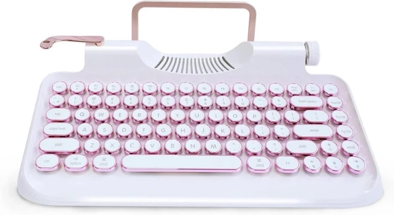 Typewriter-Style Mechanical Keyboard with Tablet Stand (White)