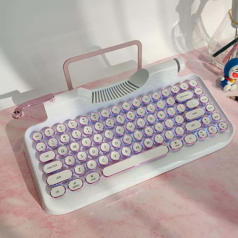 Typewriter-Style Mechanical Keyboard with Tablet Stand (White)