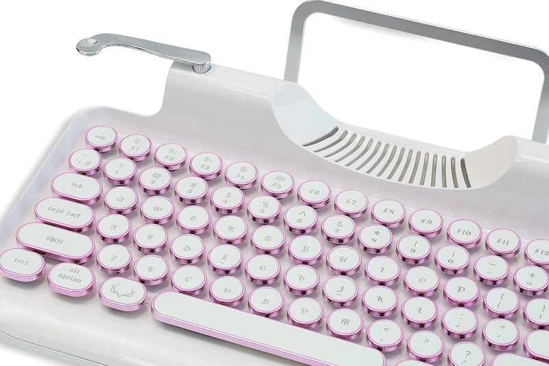Typewriter-Style Mechanical Keyboard with Tablet Stand (White)