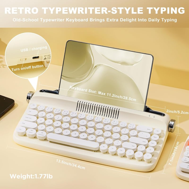 YUNZII Retro Wireless Typewriter Keyboard with Round Keycaps