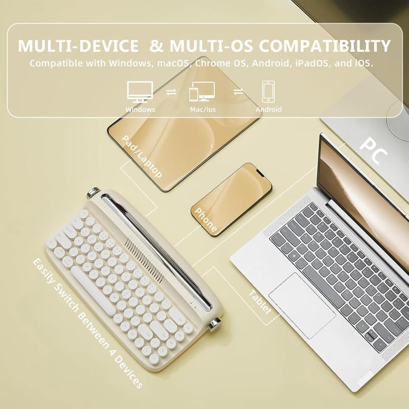 YUNZII Retro Wireless Typewriter Keyboard with Round Keycaps
