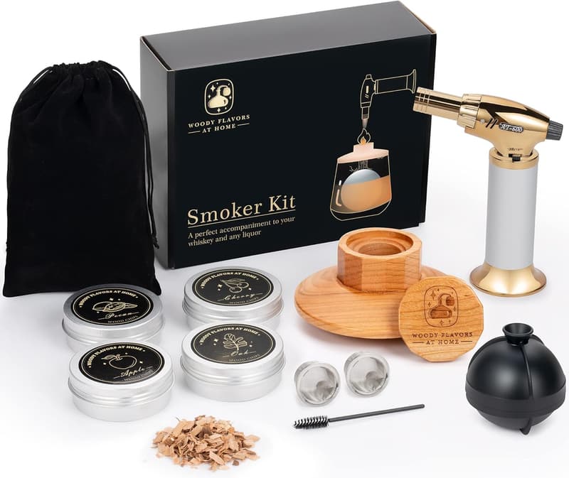 Cocktail Smoker Kit with Torch, Ice Molds & Wood Chips