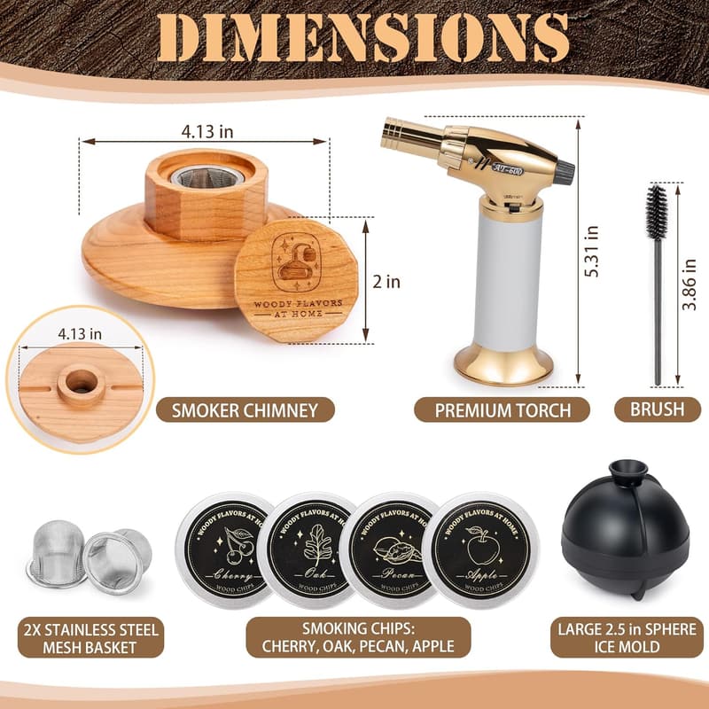 Cocktail Smoker Kit with Torch, Ice Molds & Wood Chips