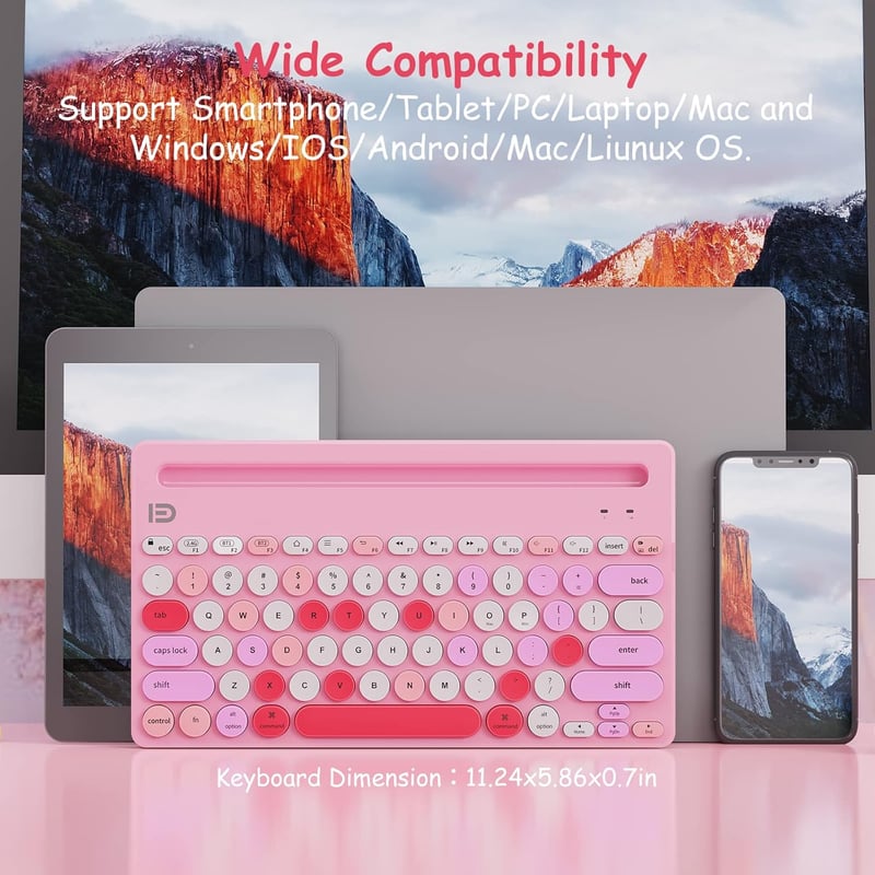 Pink Wireless Keyboard - Multi-Device Bluetooth & 2.4G