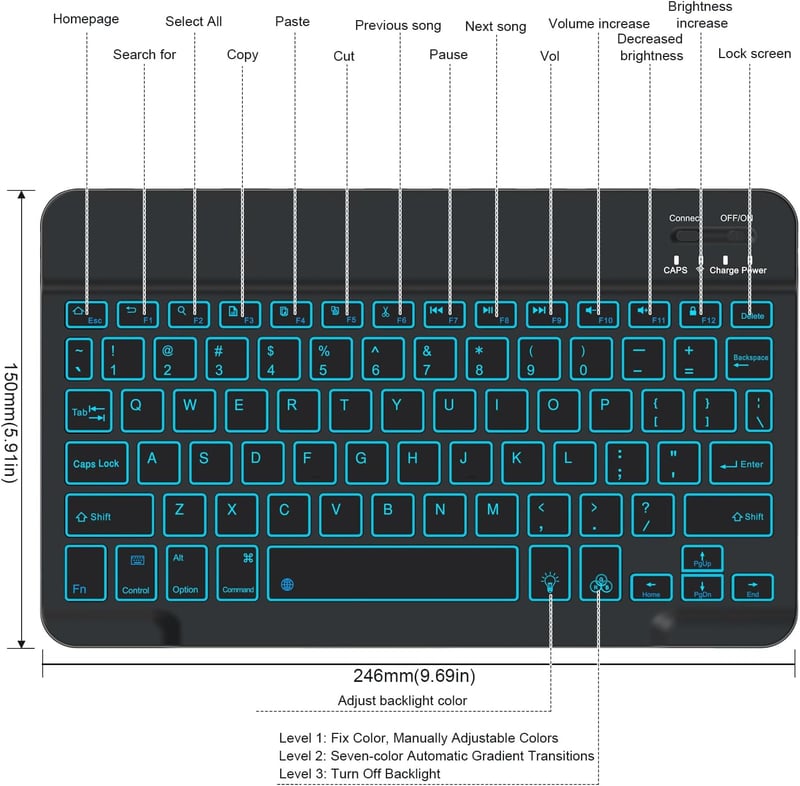 Wireless Backlit Bluetooth Keyboard for iPad and Tablets