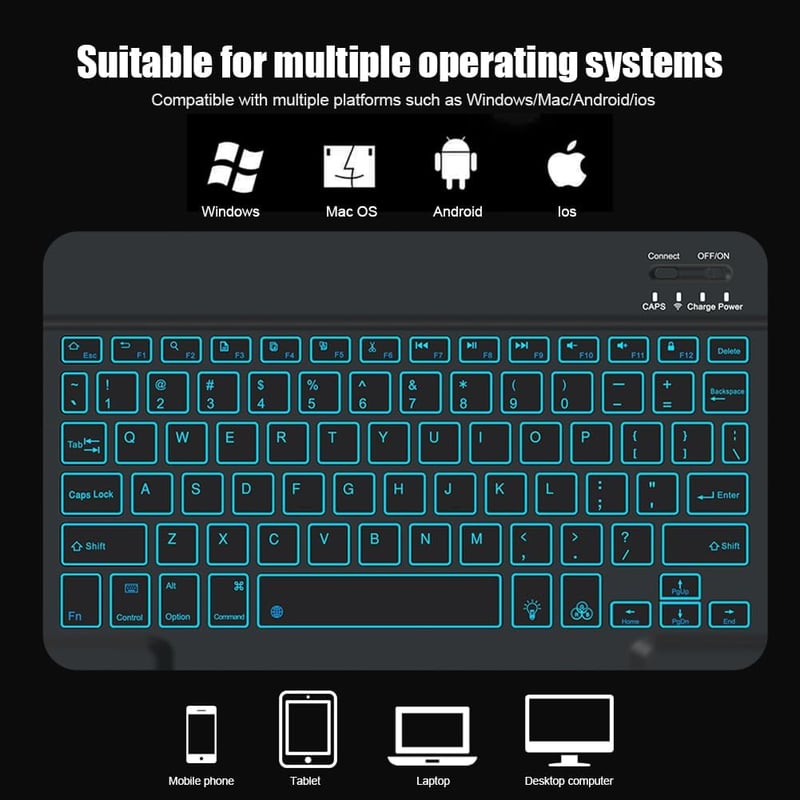 Wireless Backlit Bluetooth Keyboard for iPad and Tablets