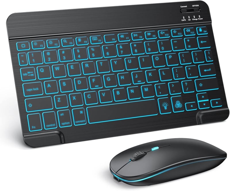 Wireless Bluetooth Keyboard & Mouse Combo for iPad, 7-Color Backlit
