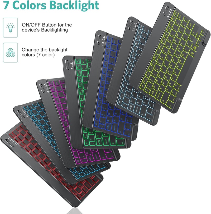 Wireless Bluetooth Keyboard & Mouse Combo for iPad, 7-Color Backlit