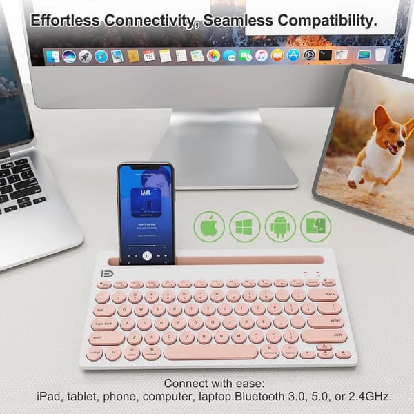 Portable Retro 79-Key Wireless Bluetooth Keyboard - Pink