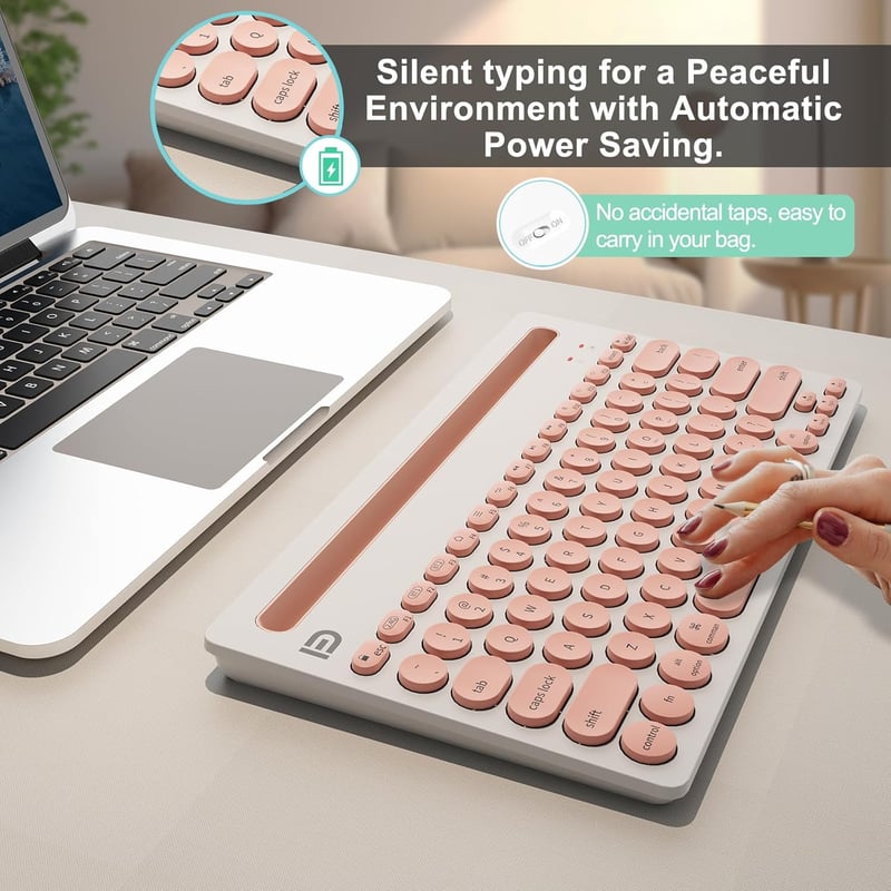 Portable Retro 79-Key Wireless Bluetooth Keyboard - Pink