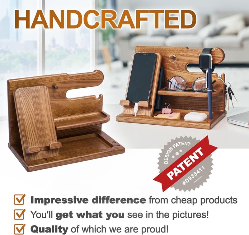 Men's Wood Phone Docking Station - Birthday & Anniversary Gift