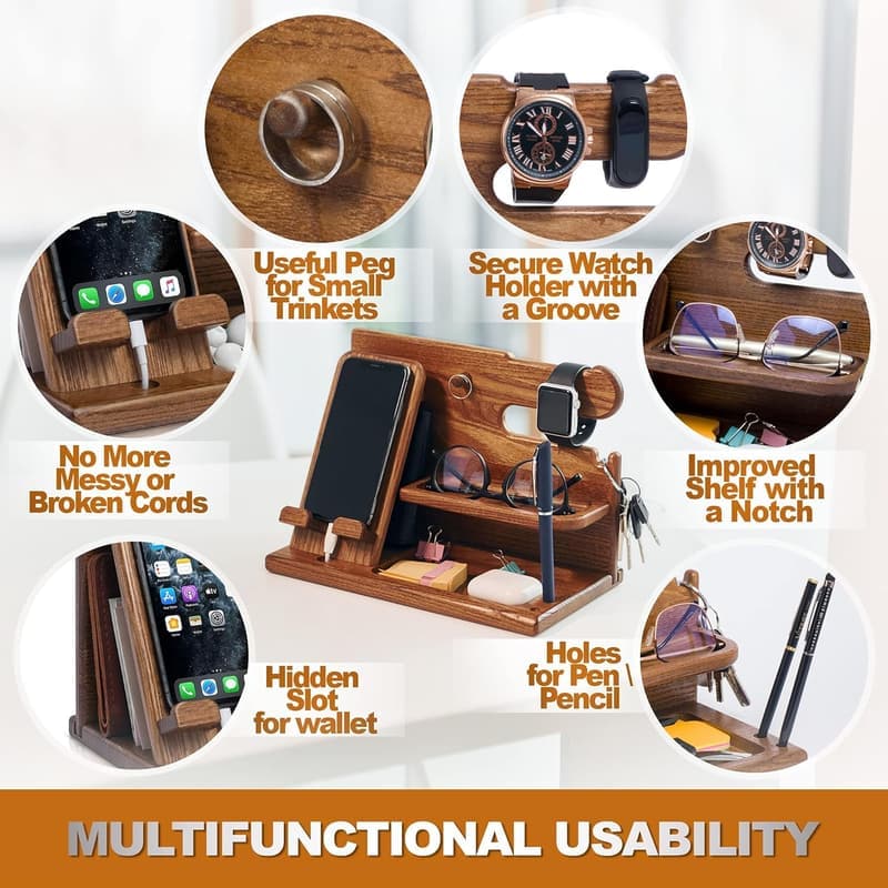 Men's Wood Phone Docking Station - Birthday & Anniversary Gift