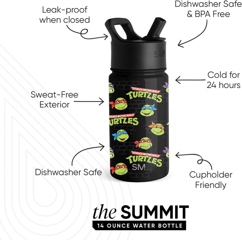 TMNT Insulated 14oz Water Bottle for Kids with Straw Lid