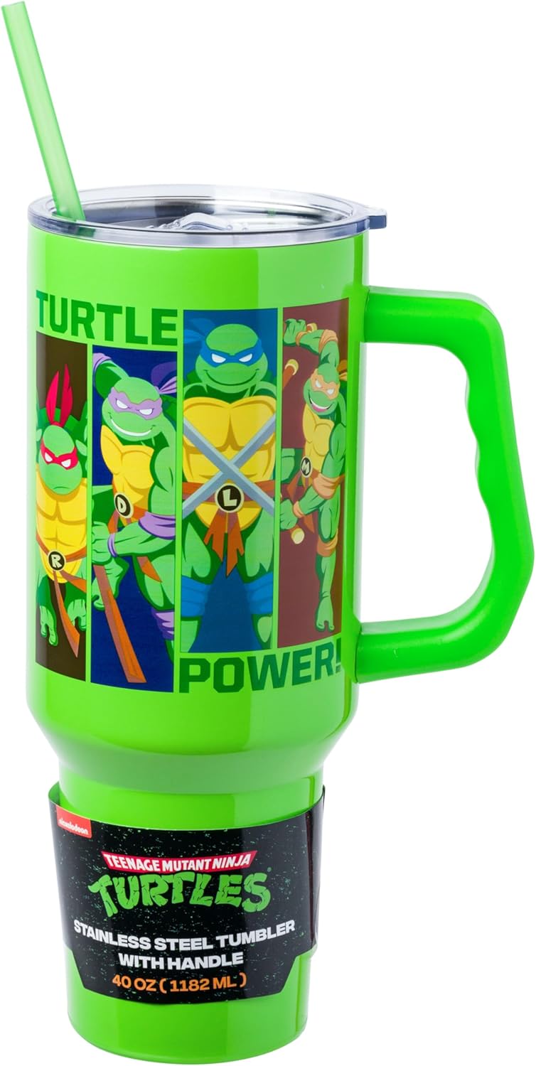 TMNT Turtle Power Stainless Steel Tumbler with Handle, 40 oz