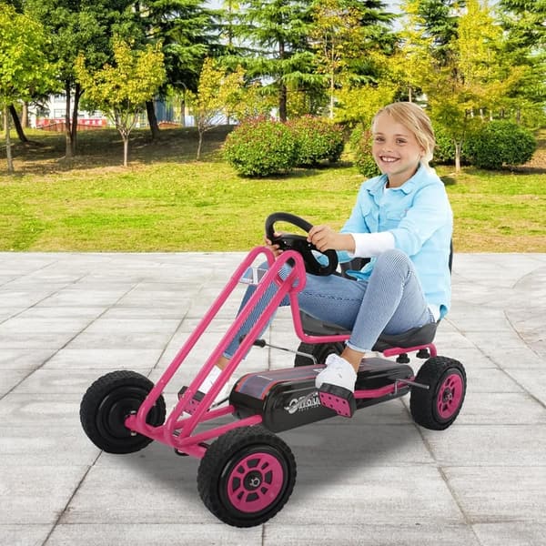 Kids Pedal Go Kart - 4-Wheel Ride-On for Ages 4-8, Pink