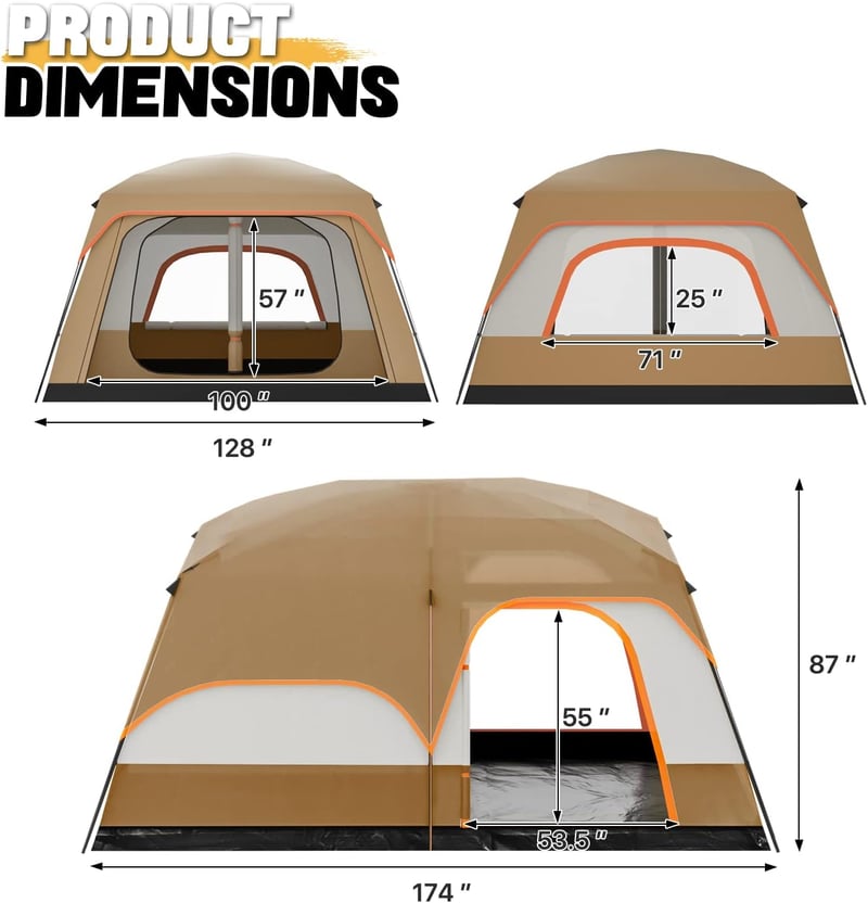 Extra Large 5-8 Person Waterproof Camping Tent with Carry Bag