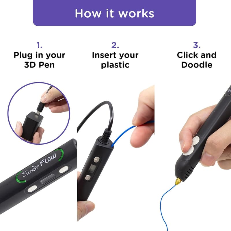 3Doodler Flow 3D Printing Pen for Teens & Adults - Black Bundle
