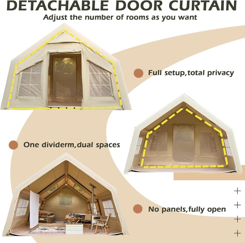 4-Season Inflatable Camping Tent for 4-12 People with Skylight