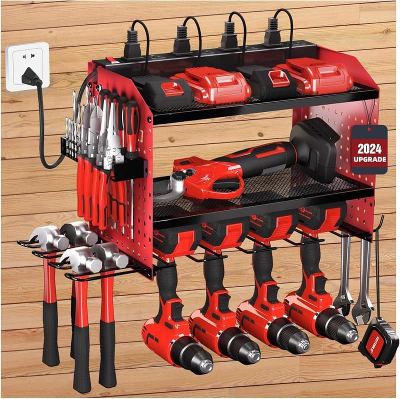 Power Tool Organizer with Charging Station - Heavy Duty Wall Rack