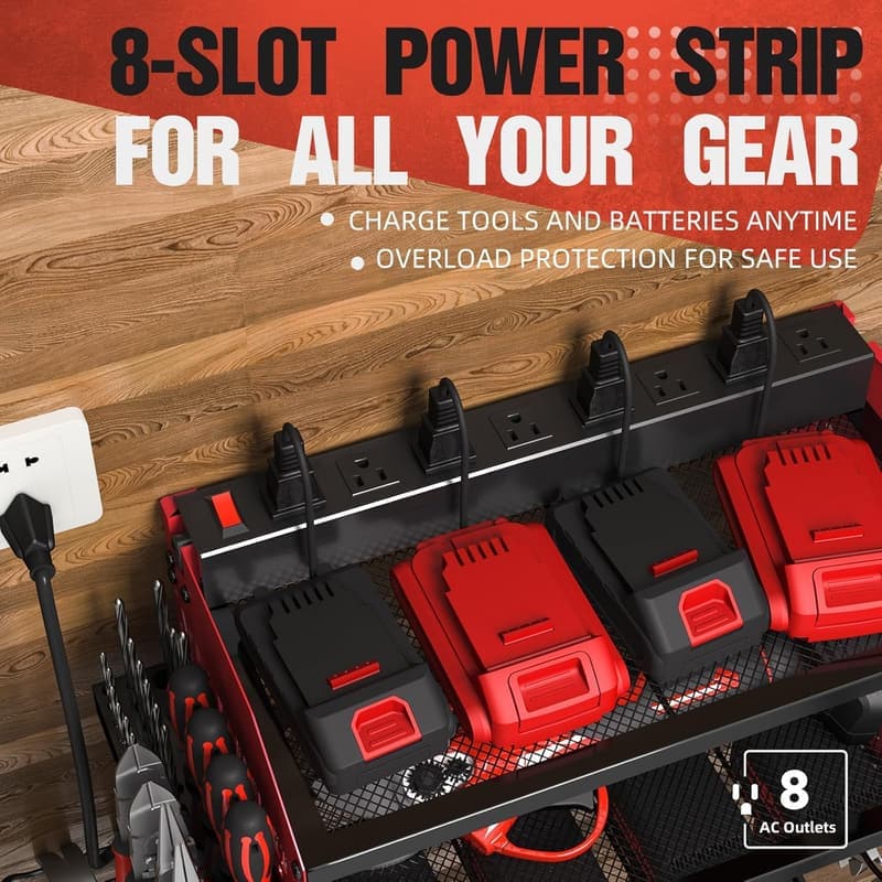 Power Tool Organizer with Charging Station - Heavy Duty Wall Rack