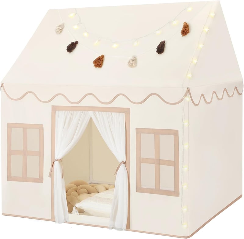 Indoor Play Tent for Toddlers with Mat, Lights & Garland
