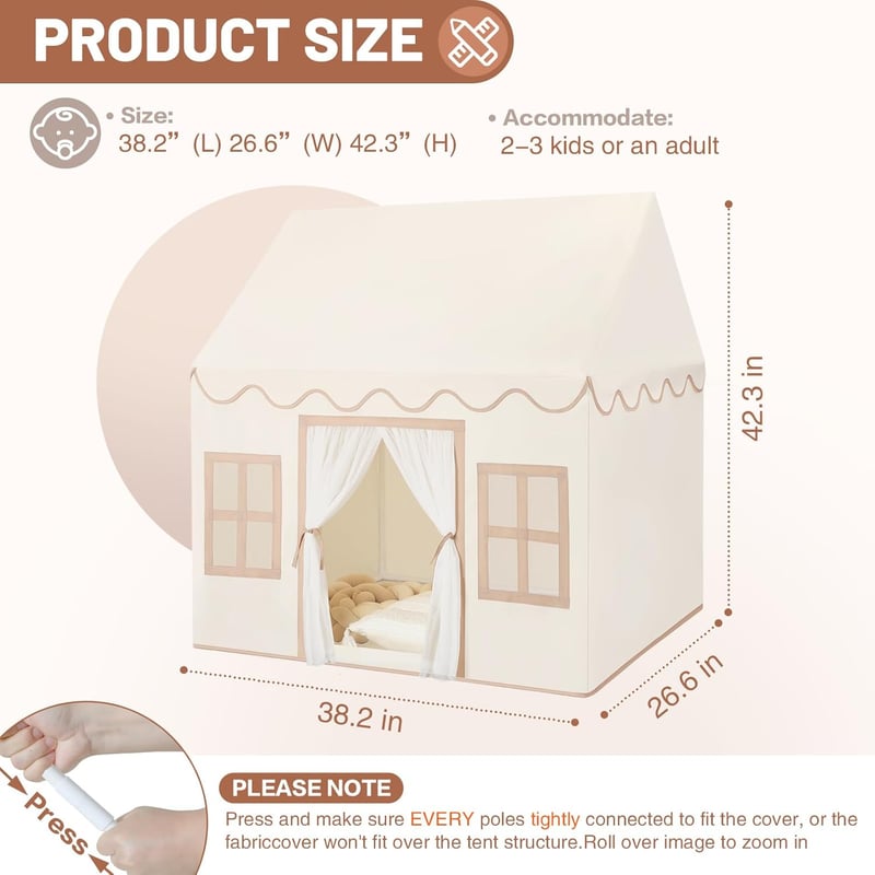Indoor Play Tent for Toddlers with Mat, Lights & Garland
