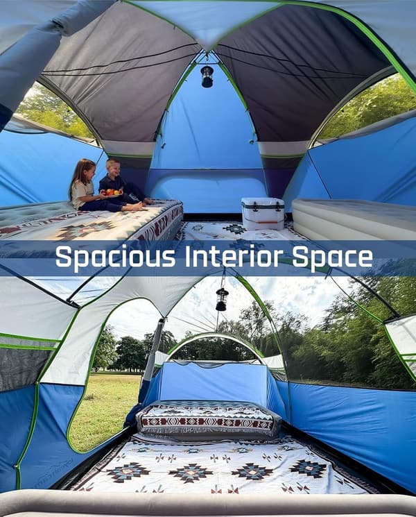Waterproof 8-Person Family Camping Tent with 3 Rooms
