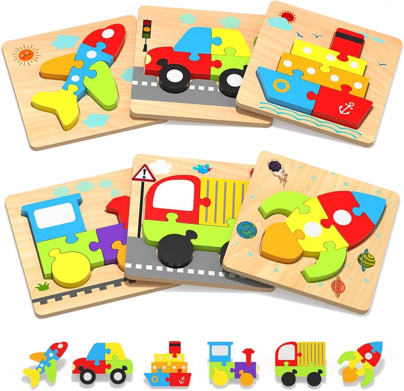 Montessori Vehicle Shape Wooden Puzzles for Toddlers (1-3 Years)