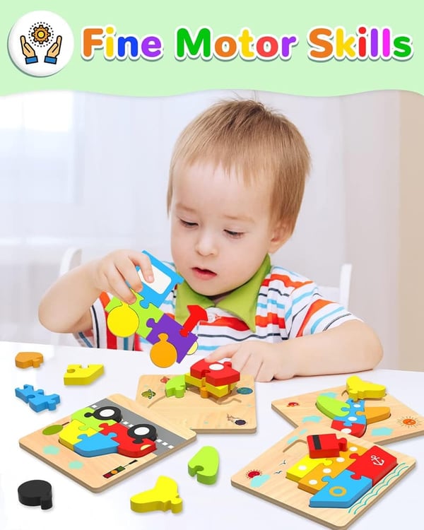 Montessori Vehicle Shape Wooden Puzzles for Toddlers (1-3 Years)