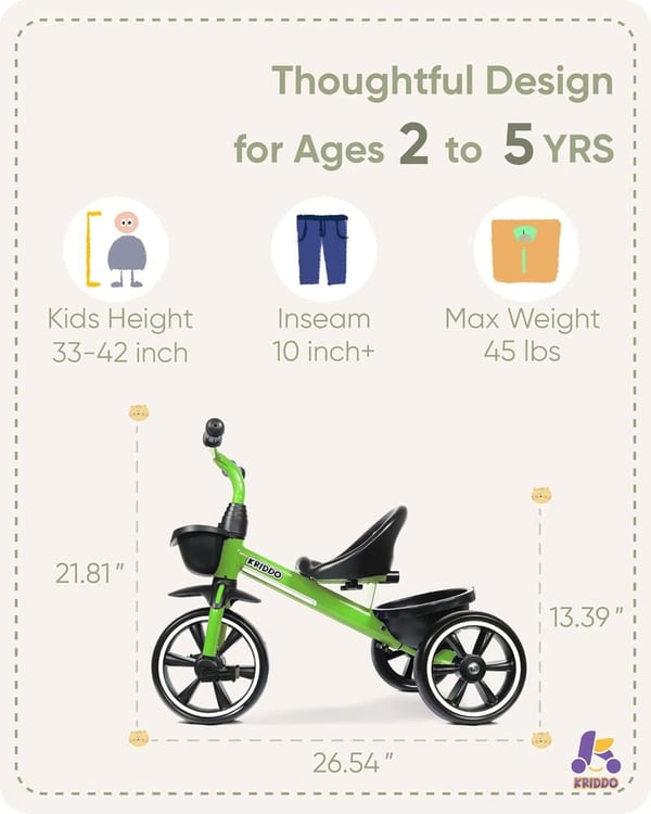 Toddler Tricycle for Ages 2-4, Green Kids Trike