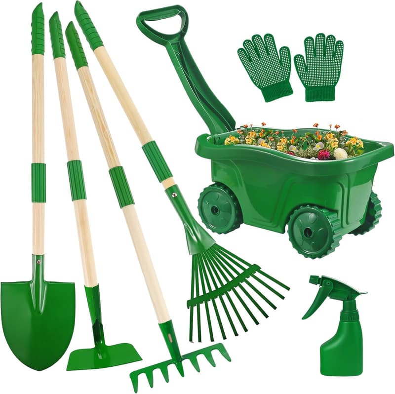 Kids Gardening Tools Set - 7-Piece Wheelbarrow for Ages 2+