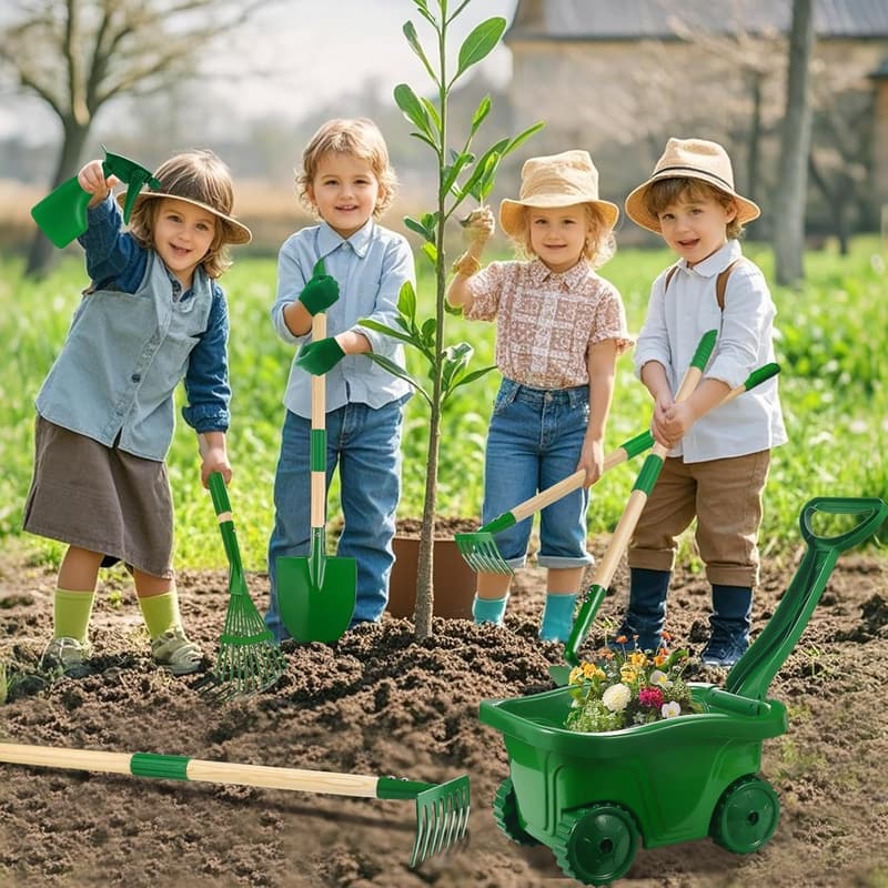 Kids Gardening Tools Set - 7-Piece Wheelbarrow for Ages 2+
