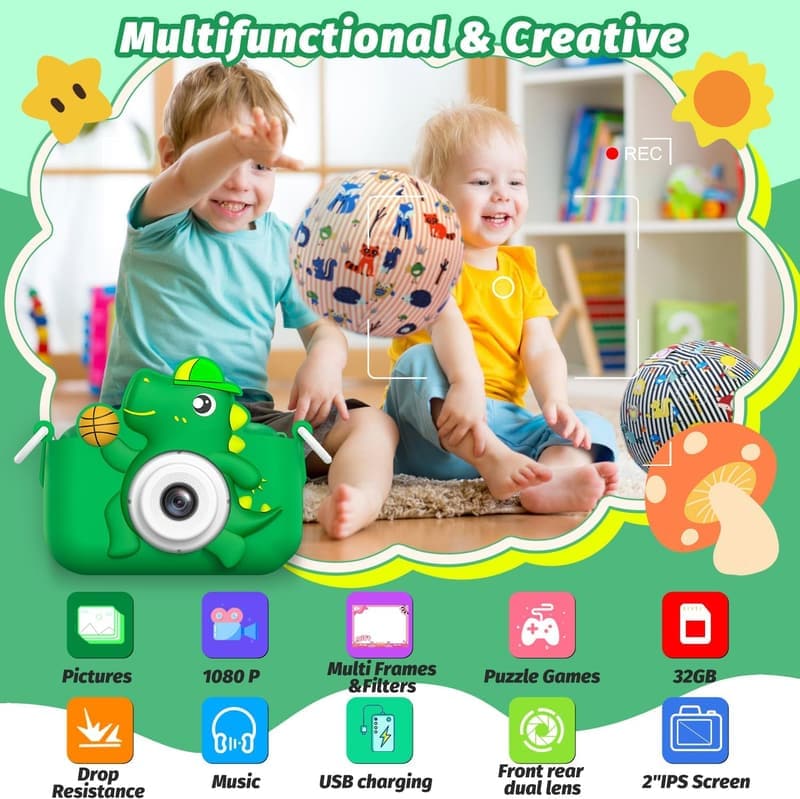 Kids Digital Camera - 1080P HD Dinosaur Toy for Ages 3-12