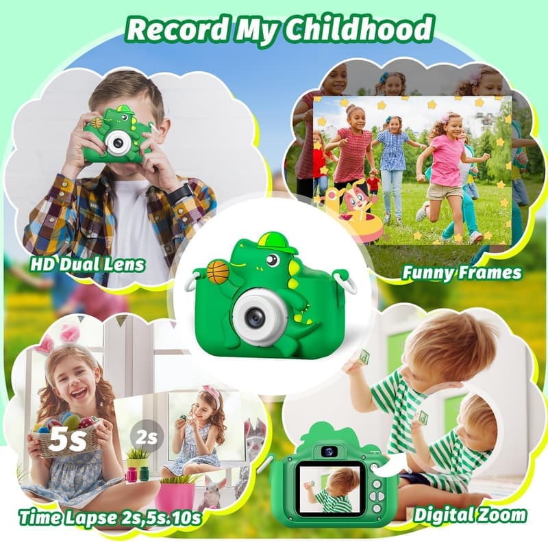Kids Digital Camera - 1080P HD Dinosaur Toy for Ages 3-12