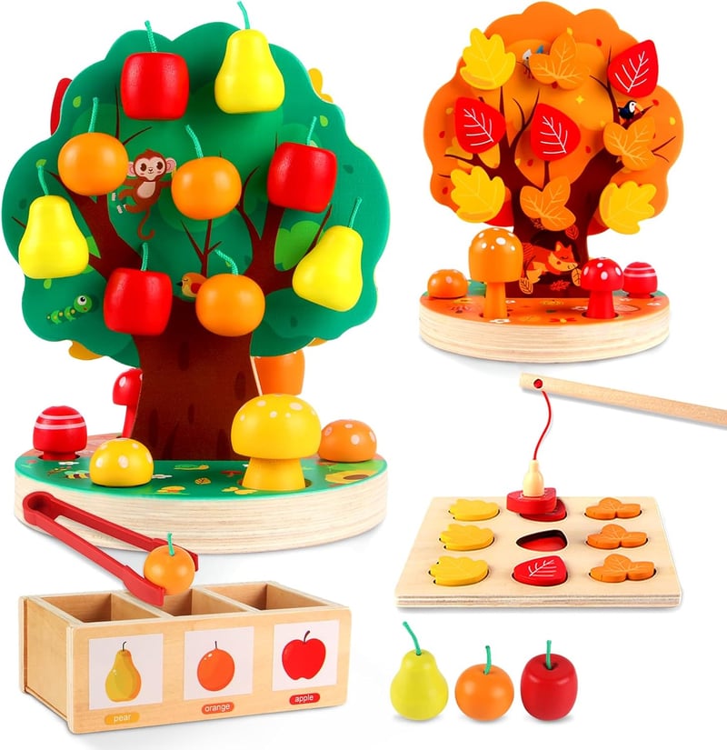 Apple Picking Magnetic Tree Toy - Wooden Montessori Sensory Puzzle
