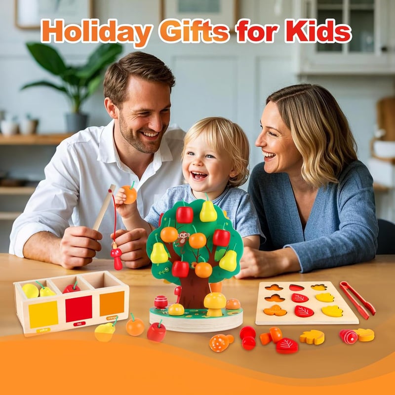 Apple Picking Magnetic Tree Toy - Wooden Montessori Sensory Puzzle