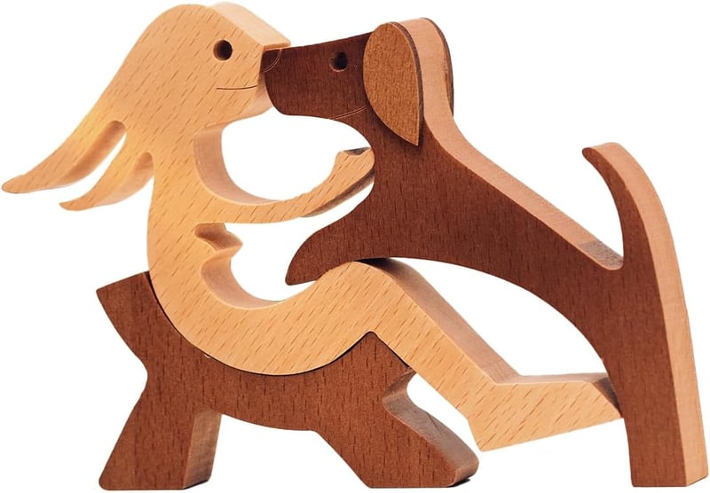 Hand-Carved Wooden Dog and Woman Statue for Dog Lovers