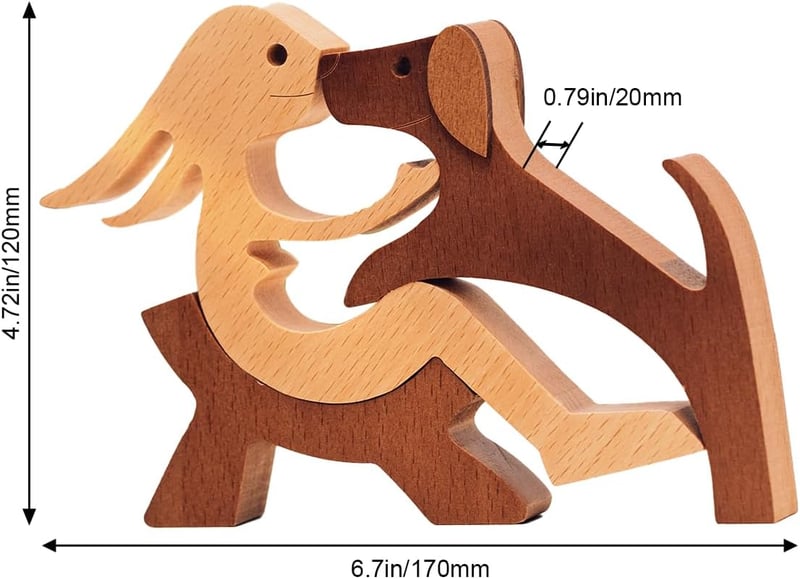 Hand-Carved Wooden Dog and Woman Statue for Dog Lovers