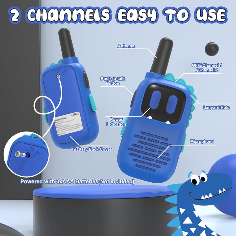Kids' Walkie Talkies with Dinosaur Silicone Sleeve - 1000FT Range