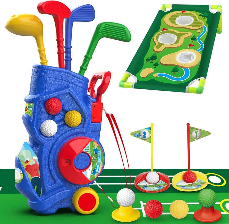 Indoor/Outdoor Kids Golf Club Set with Cart & Mat (Ages 3-6)