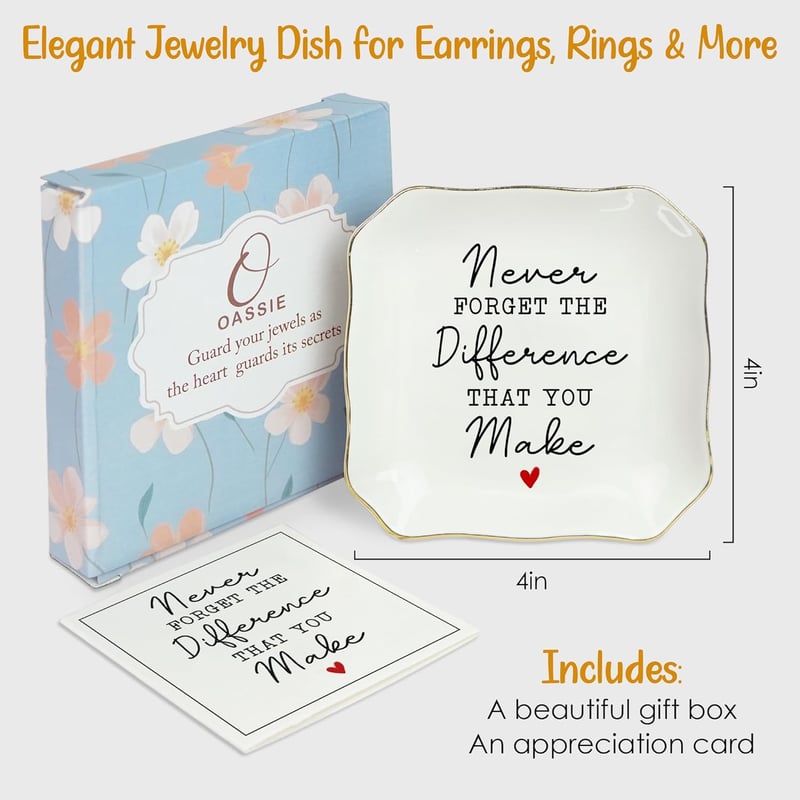 Ceramic Jewelry Dish Tray for Women - Retirement & Teacher Appreciation