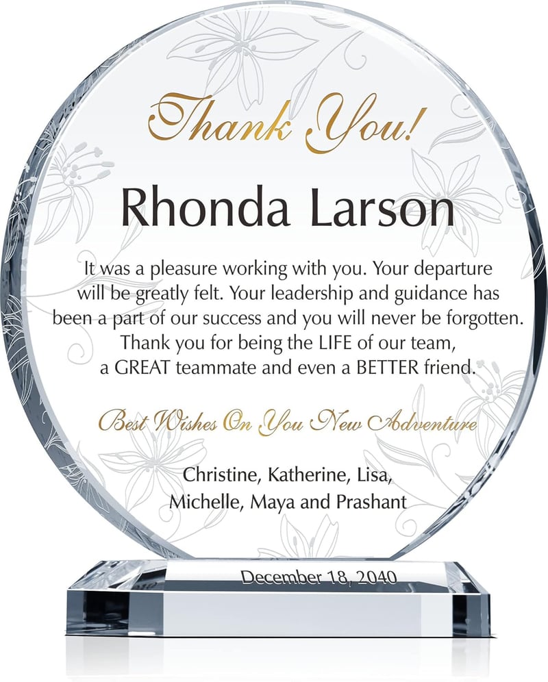 Personalized Crystal Farewell Plaque for Coworkers