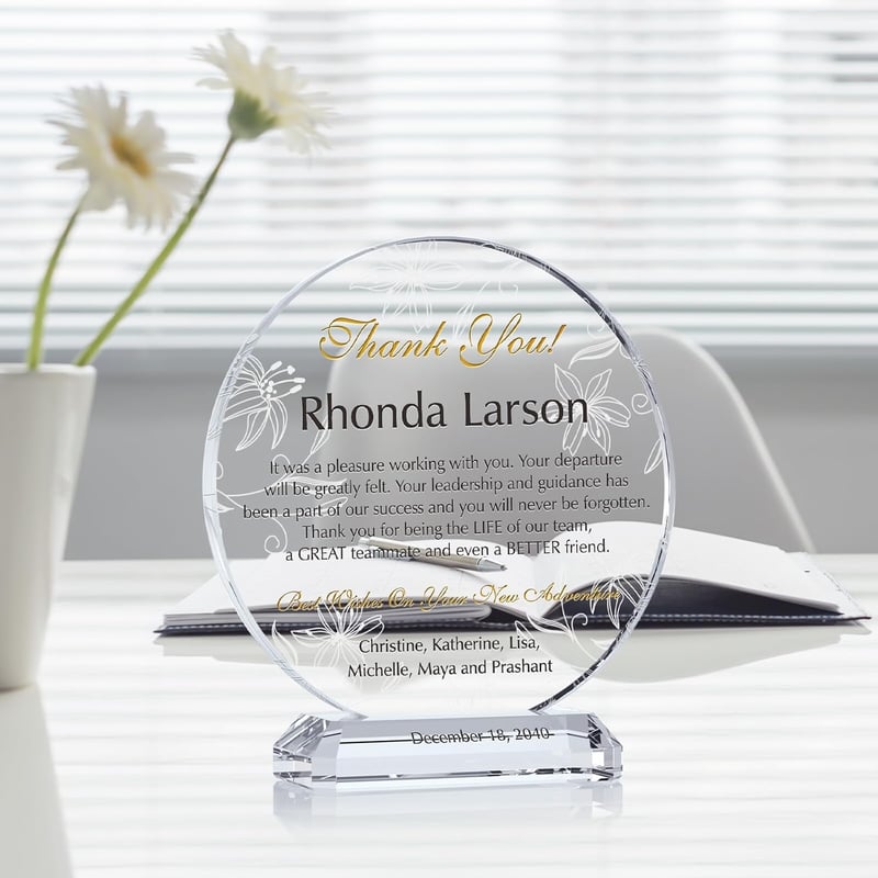 Personalized Crystal Farewell Plaque for Coworkers