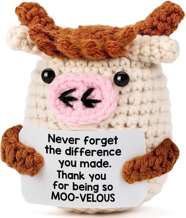 Inspirational Handmade Crochet Cow Gift for Teacher Retirement